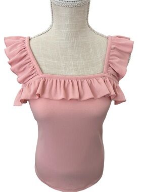 Ruffled Square Neck Pink Women’s Tank Top